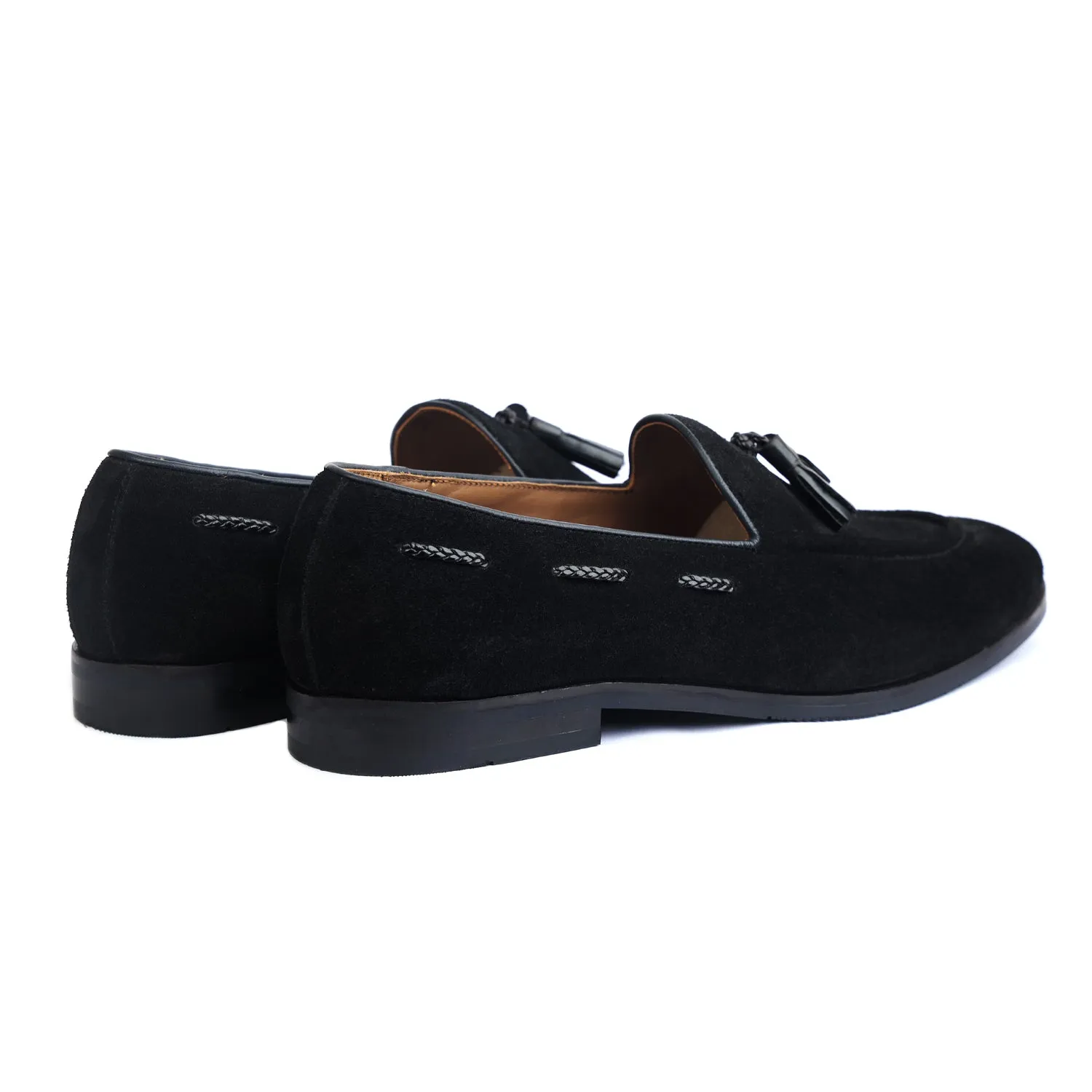 Black Suede Loafers With Tassels