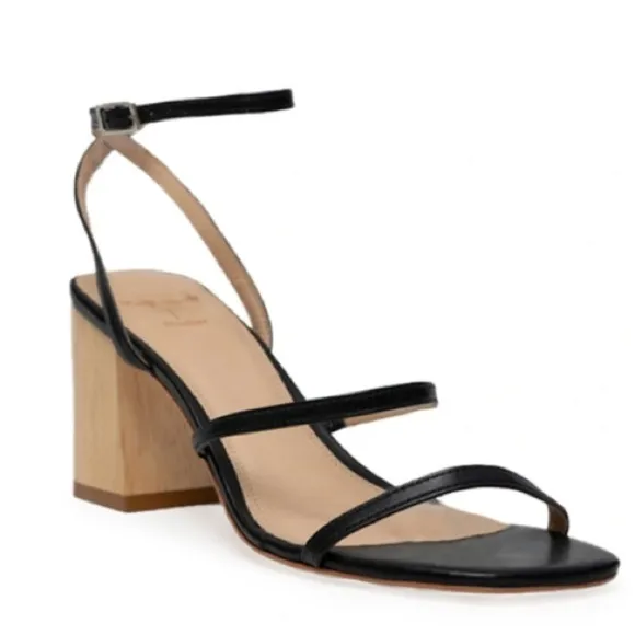 Black Suede Studio Black Leather Strappy Verana Sandals  New Size 38 (7.5)