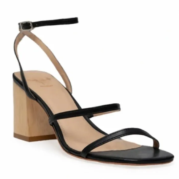 Black Suede Studio Black Leather Strappy Verana Sandals  New Size 38 (7.5)