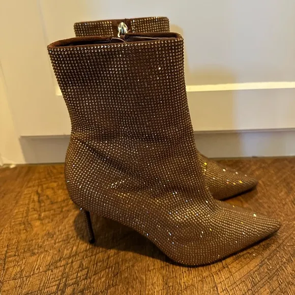 BLACK SUEDE STUDIODahlia Crystal Embellished Pointed Toe Boot in Mocha - Size 7