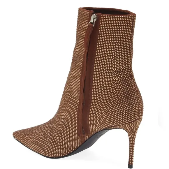 BLACK SUEDE STUDIODahlia Crystal Embellished Pointed Toe Boot in Mocha - Size 7