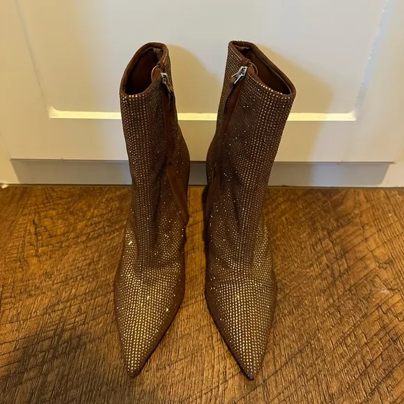 BLACK SUEDE STUDIODahlia Crystal Embellished Pointed Toe Boot in Mocha - Size 7