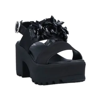 Black Wide Strap Spiked Crystals Platform Open Toe Heel Sandals NEW