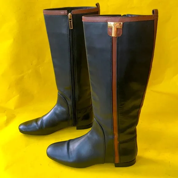 Black/brown Tory Burch leather riding boots