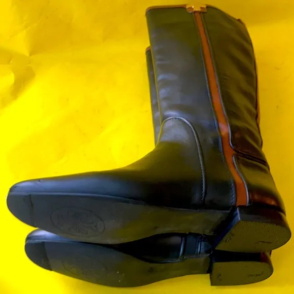 Black/brown Tory Burch leather riding boots