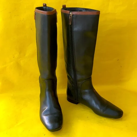 Black/brown Tory Burch leather riding boots