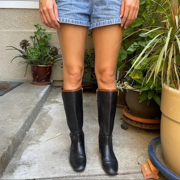 Black/brown Tory Burch leather riding boots