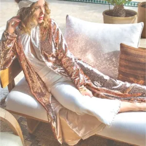 BLANKA THE LABEL Rose Gold Sequin Long Duster Jacket Size XS NWOT