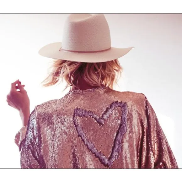 BLANKA THE LABEL Rose Gold Sequin Long Duster Jacket Size XS NWOT
