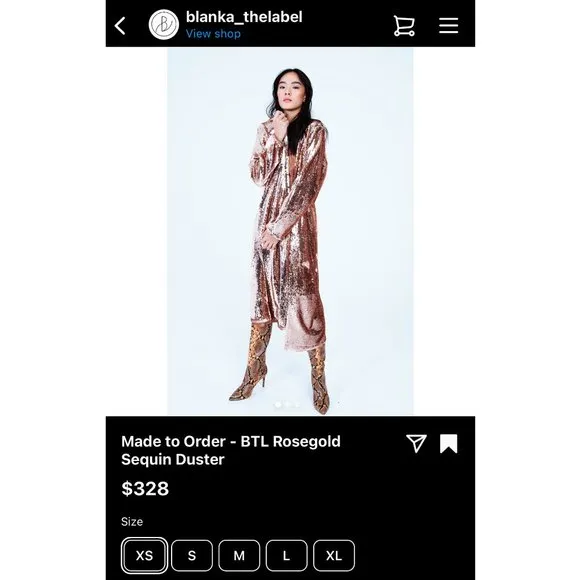 BLANKA THE LABEL Rose Gold Sequin Long Duster Jacket Size XS NWOT