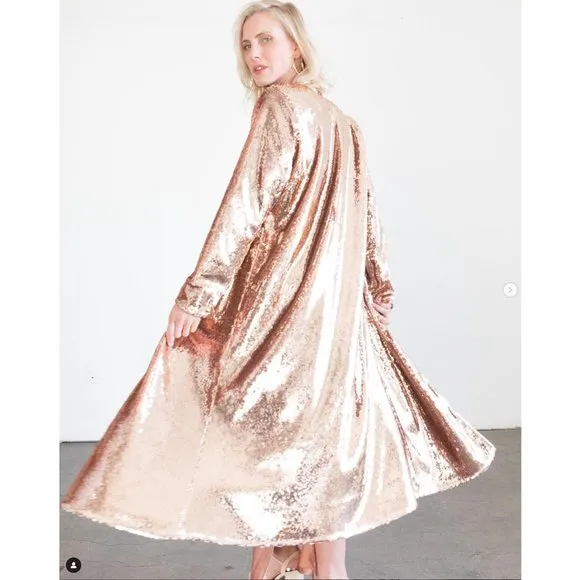BLANKA THE LABEL Rose Gold Sequin Long Duster Jacket Size XS NWOT