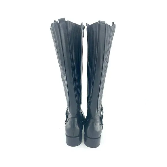 Blondo Boots Venise Riding Boot Black Leather Stretch Back Calf SZ 6 New