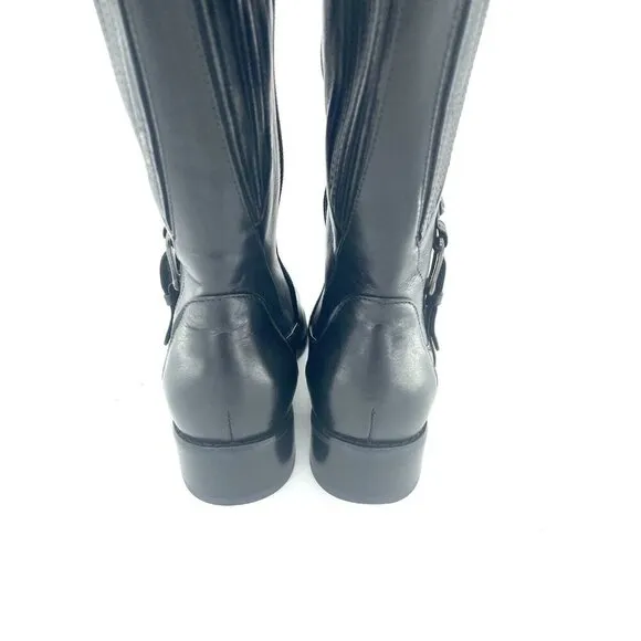 Blondo Boots Venise Riding Boot Black Leather Stretch Back Calf SZ 6 New