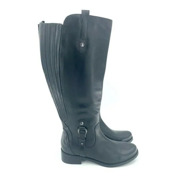 Blondo Boots Venise Riding Boot Black Leather Stretch Back Calf SZ 6 New