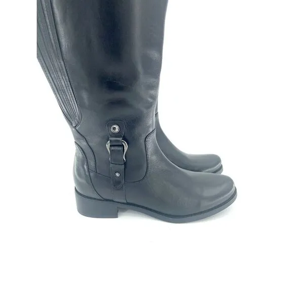 Blondo Boots Venise Riding Boot Black Leather Stretch Back Calf SZ 6 New