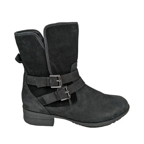 Blondo Tula Boots 9.5 Black Leather Water Resistant Buckles Biker Moto Shoes