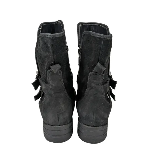 Blondo Tula Boots 9.5 Black Leather Water Resistant Buckles Biker Moto Shoes