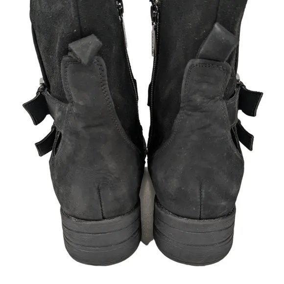 Blondo Tula Boots 9.5 Black Leather Water Resistant Buckles Biker Moto Shoes