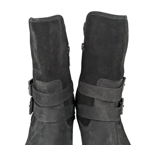 Blondo Tula Boots 9.5 Black Leather Water Resistant Buckles Biker Moto Shoes