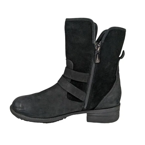 Blondo Tula Boots 9.5 Black Leather Water Resistant Buckles Biker Moto Shoes