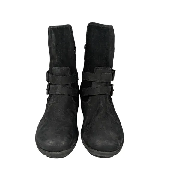 Blondo Tula Boots 9.5 Black Leather Water Resistant Buckles Biker Moto Shoes
