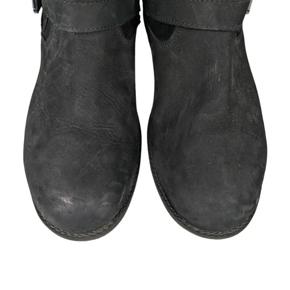 Blondo Tula Boots 9.5 Black Leather Water Resistant Buckles Biker Moto Shoes