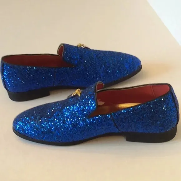 Blue Glitter Loafers Gold Tassels Size US8 Euro41