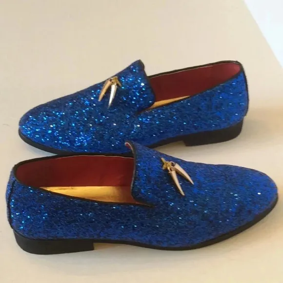Blue Glitter Loafers Gold Tassels Size US8 Euro41
