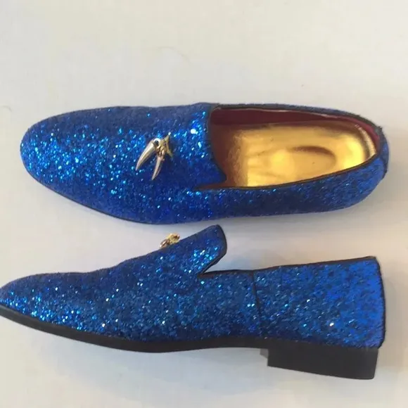 Blue Glitter Loafers Gold Tassels Size US8 Euro41