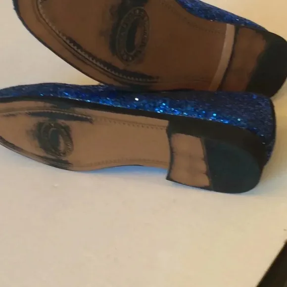 Blue Glitter Loafers Gold Tassels Size US8 Euro41