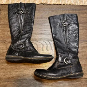 BOC Black Leather Riding Boots Western Buckle Accents Full Zip Women's Size 6.5
