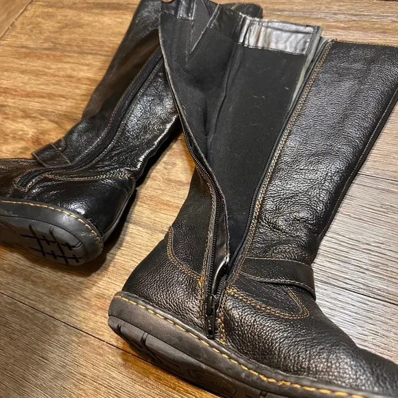 BOC Black Leather Riding Boots Western Buckle Accents Full Zip Women's Size 6.5