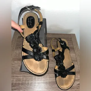 Boc Slingback Women's Black Leather OpenToe Florette Flat Strappy Sandals Sz 9
