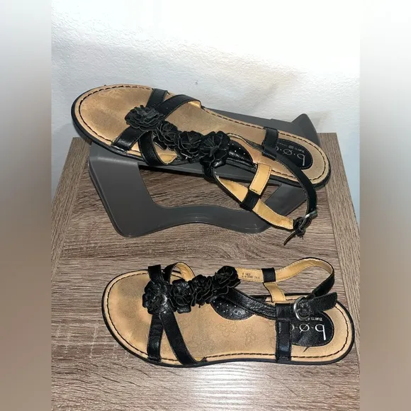 Boc Slingback Women's Black Leather OpenToe Florette Flat Strappy Sandals Sz 9
