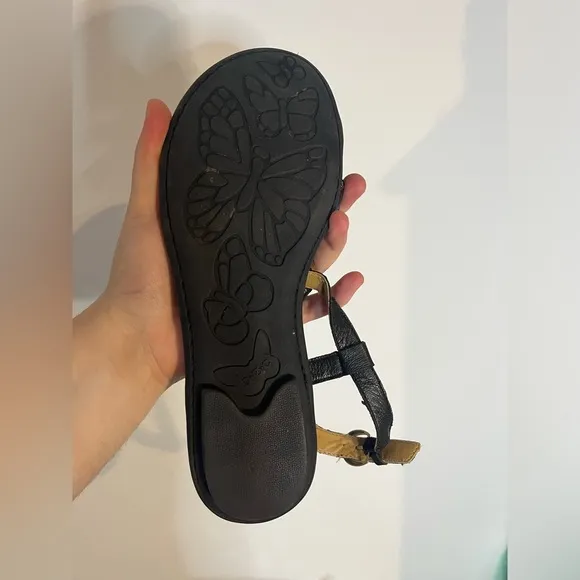 Boc Slingback Women's Black Leather OpenToe Florette Flat Strappy Sandals Sz 9