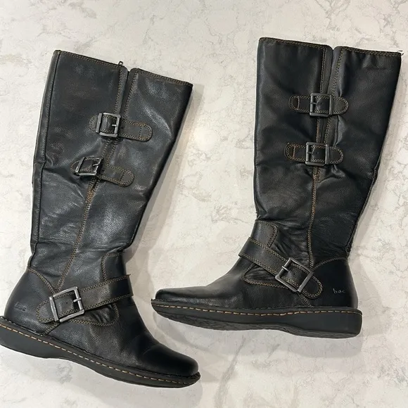 B.O.C. Virginia Tall Wide Calf Riding Boots Size 10M Brown Buckles
