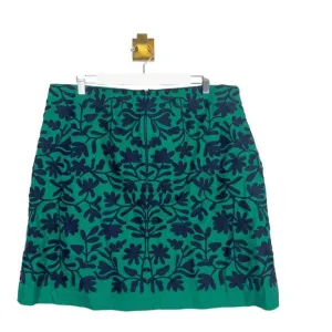 Boden Green Embroidered A-Line Skirt Navy Blue Lined Sz US 14 R