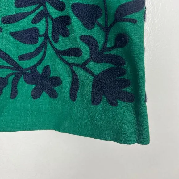 Boden Green Embroidered A-Line Skirt Navy Blue Lined Sz US 14 R