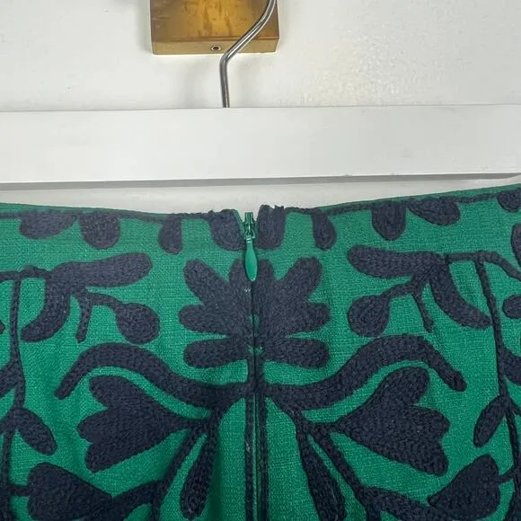 Boden Green Embroidered A-Line Skirt Navy Blue Lined Sz US 14 R