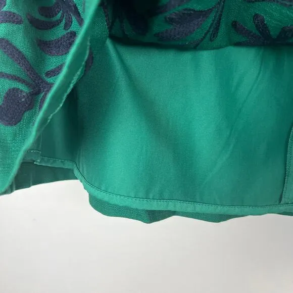 Boden Green Embroidered A-Line Skirt Navy Blue Lined Sz US 14 R
