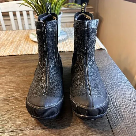 BOGS Waterproof Breathable Black Ankle‎ Rain Boots Floral Lining Leather