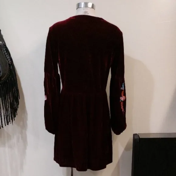 💋BOHO CHIC💋 Vintage Johnny Was Burgundy Velvet Embroidered Tunic Dress
