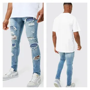 BOOHOO MAN Super Skinny Bandana Rip &amp; Repair Jeans 28