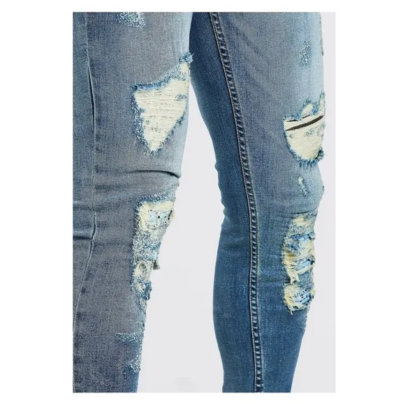 BOOHOO MAN Super Skinny Bandana Rip &amp; Repair Jeans 28