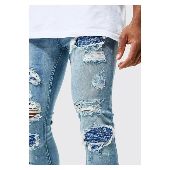 BOOHOO MAN Super Skinny Bandana Rip &amp; Repair Jeans 28