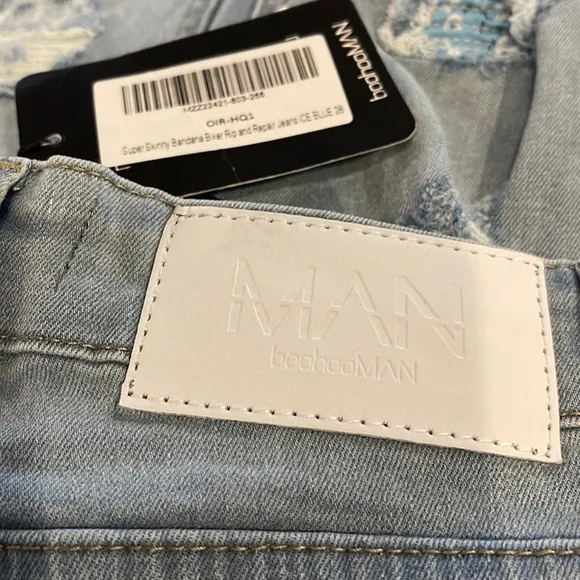 BOOHOO MAN Super Skinny Bandana Rip &amp; Repair Jeans 28