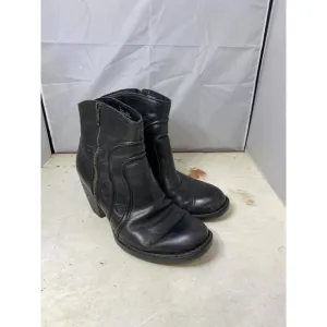 Born Ankle Boots Booties Womens 8M Black Leather Western Zipper Anny