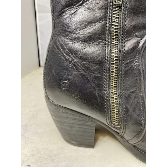 Born Ankle Boots Booties Womens 8M Black Leather Western Zipper Anny
