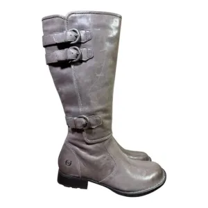 Born Atilla Knee High Riding Boot Gray Leather Women size 7.5