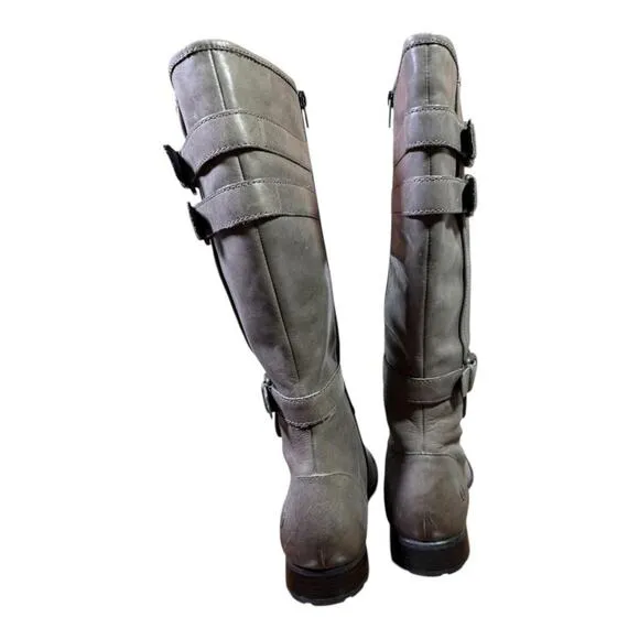 Born Atilla Knee High Riding Boot Gray Leather Women size 7.5